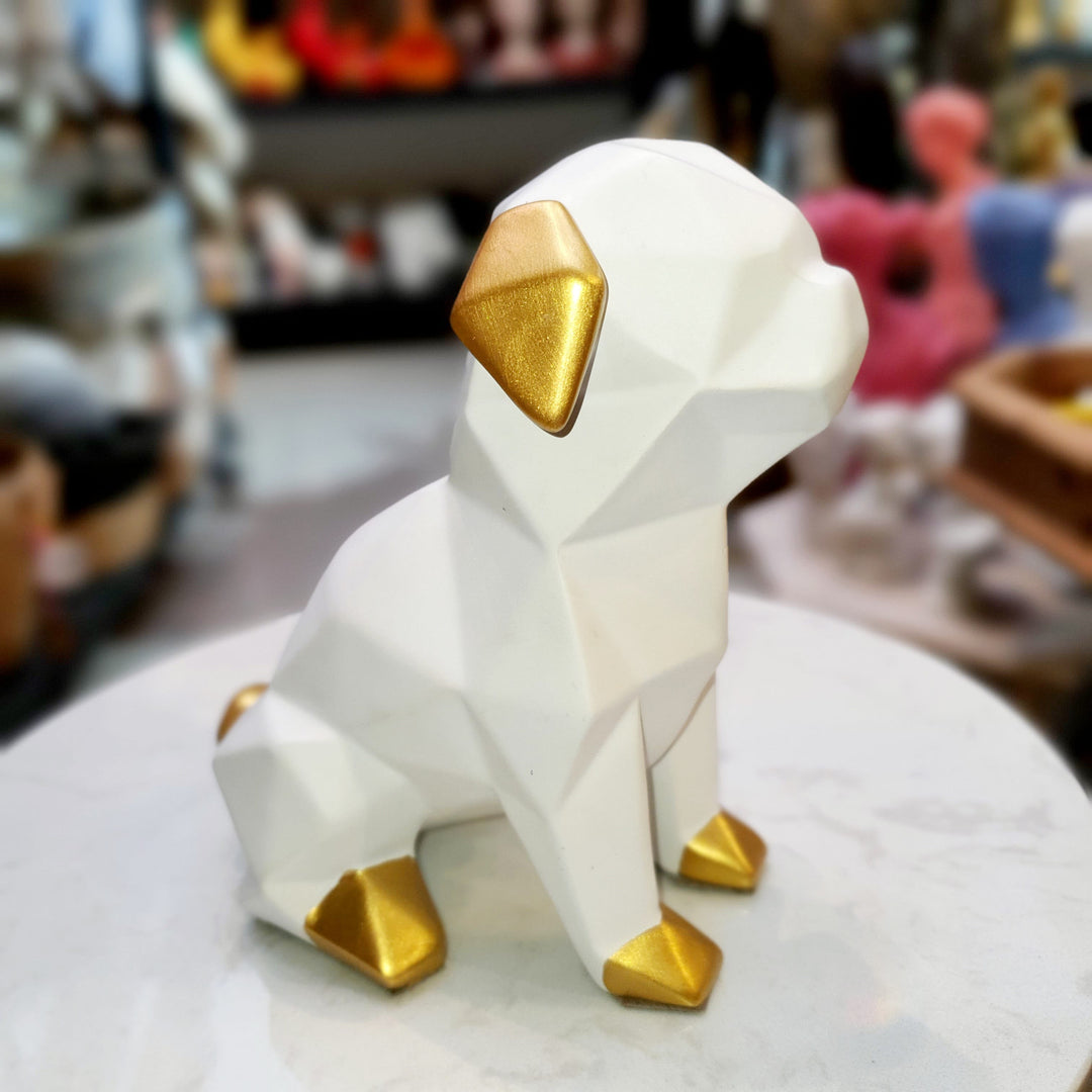 Perro Pug Mini Geo Sentado Blanco CASONA DECO