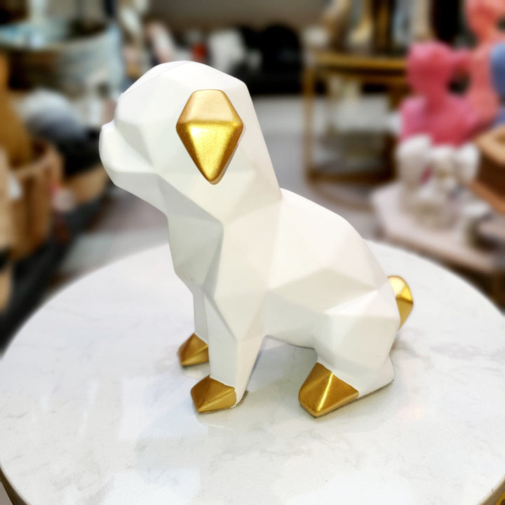 Perro Pug Mini Geo Sentado Blanco CASONA DECO