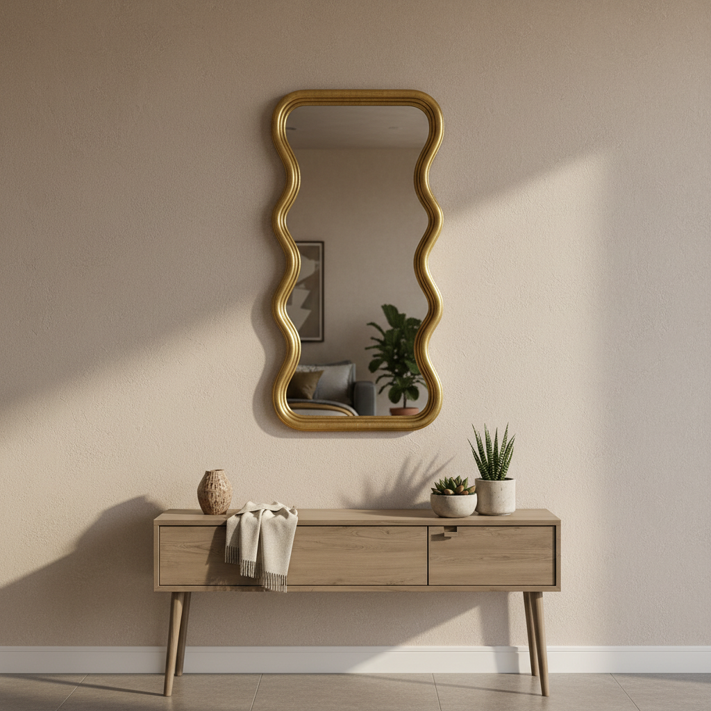 Espejo ondulado dorado Casona Deco en ambiente