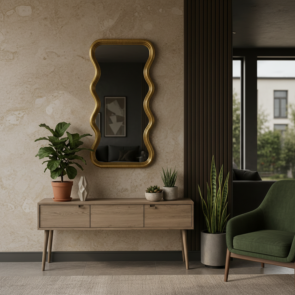 Espejo ondulado dorado Casona Deco en ambiente