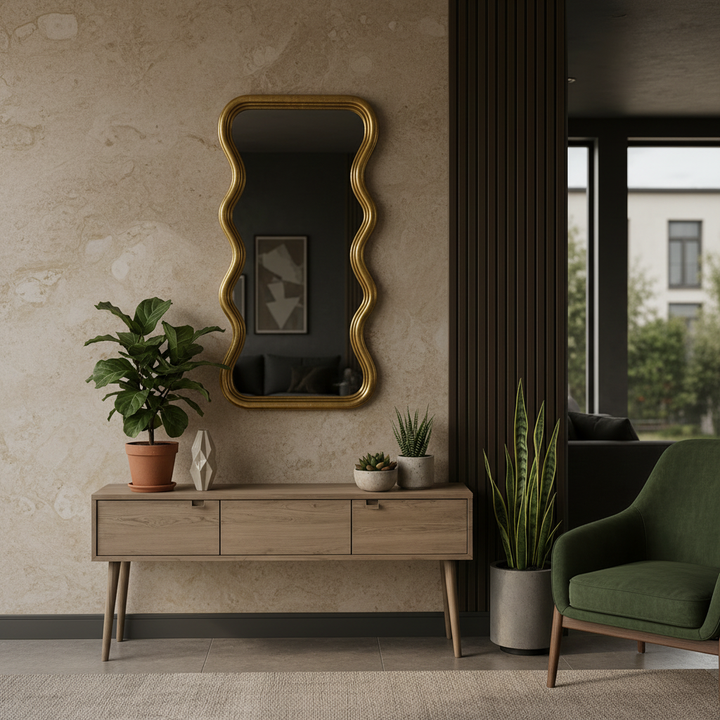 Espejo ondulado dorado Casona Deco en ambiente
