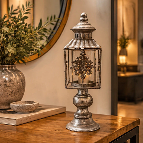 Fanal Decorativo Plateado Vintage