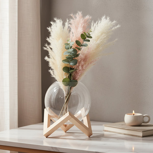 Florero Redondo Base Madera Maxi
