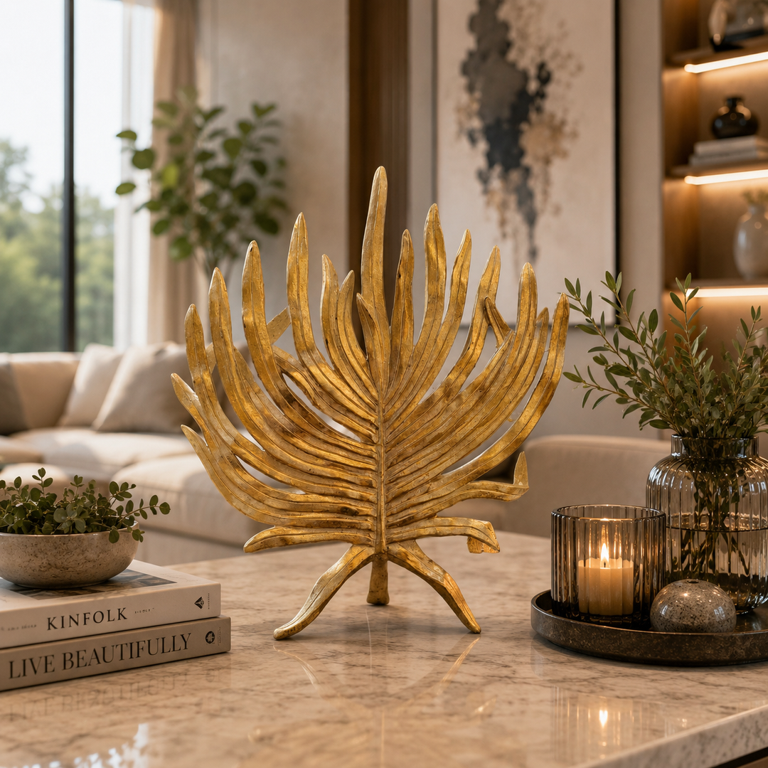 Escultura Hoja Monstera Dorada