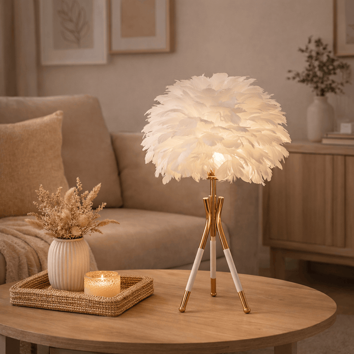 Lampara plumas blanco CASONA DECO LAMPARAS