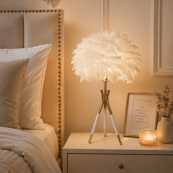 Lampara plumas blanco CASONA DECO LAMPARAS