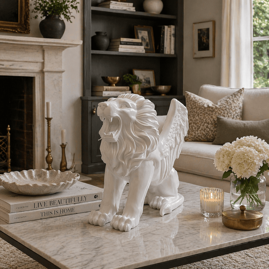 Leon con Alas Blanco Mediano CASONA DECO animales