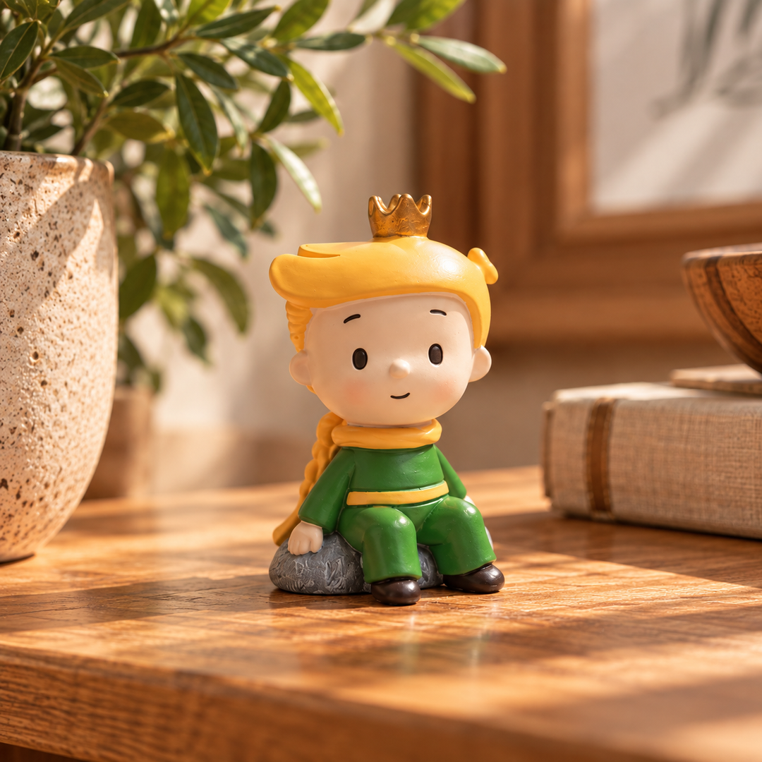 Mini Principito sentado en ambiente decorativo