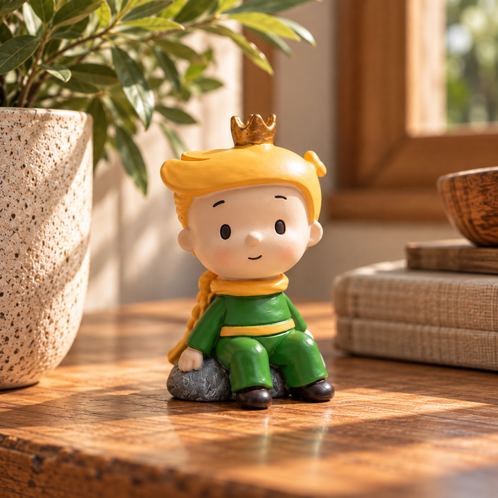 Mini Principito sentado en ambiente interior