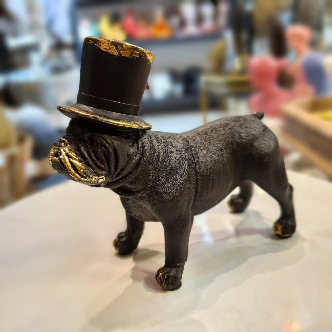 Perro Bulldog inglés Negro con Dorado de pie CASONA DECO animales