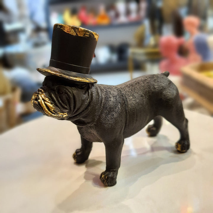 Perro Bulldog inglés Negro con Dorado de pie CASONA DECO animales
