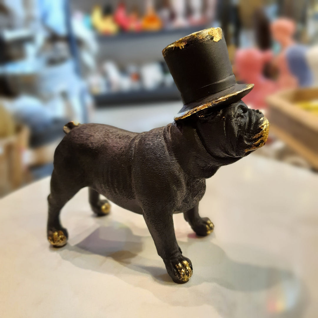 Perro Bulldog inglés Negro con Dorado de pie CASONA DECO animales