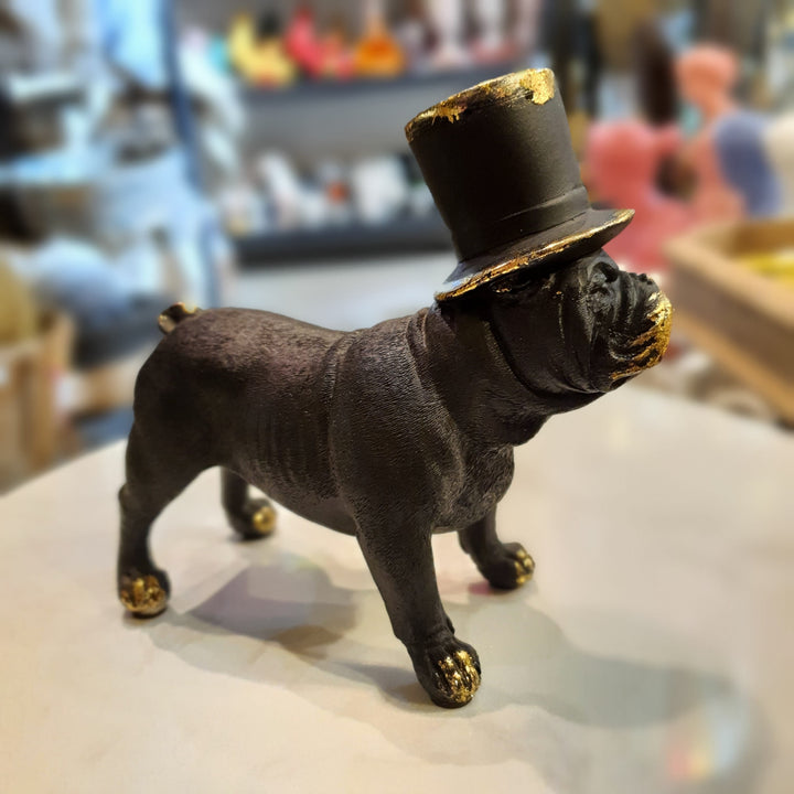 Perro Bulldog inglés Negro con Dorado de pie CASONA DECO animales