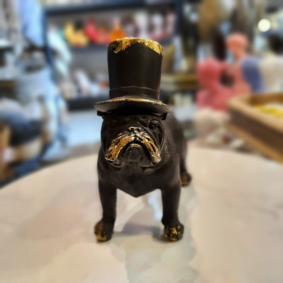 Perro Bulldog inglés Negro con Dorado de pie CASONA DECO animales