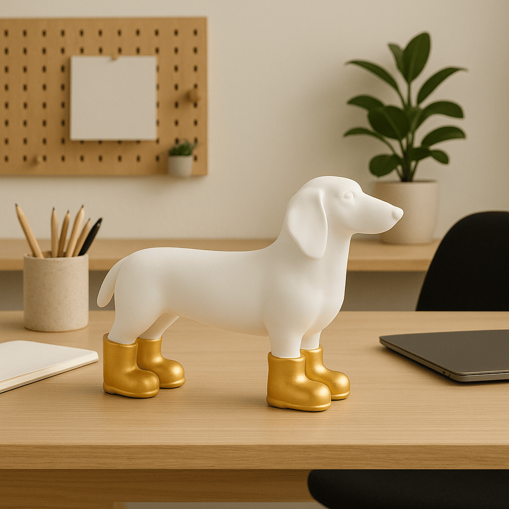 Perro Salchicha Botas Doradas CASONA DECO animales