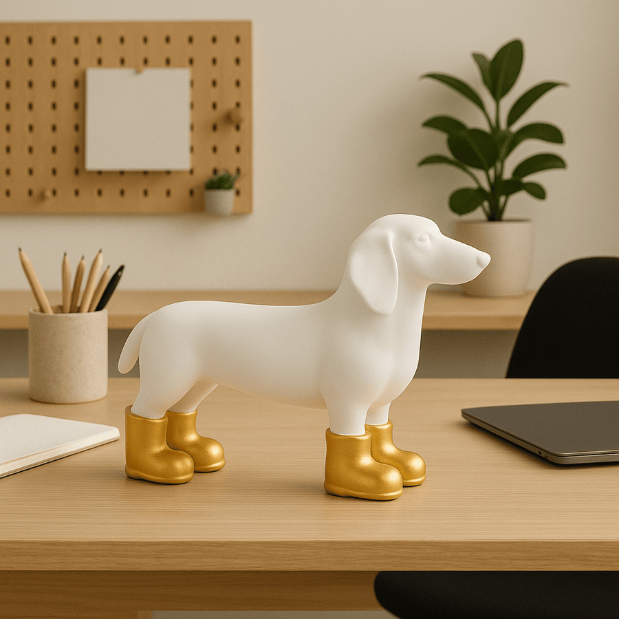 Perro Salchicha Botas Doradas CASONA DECO animales
