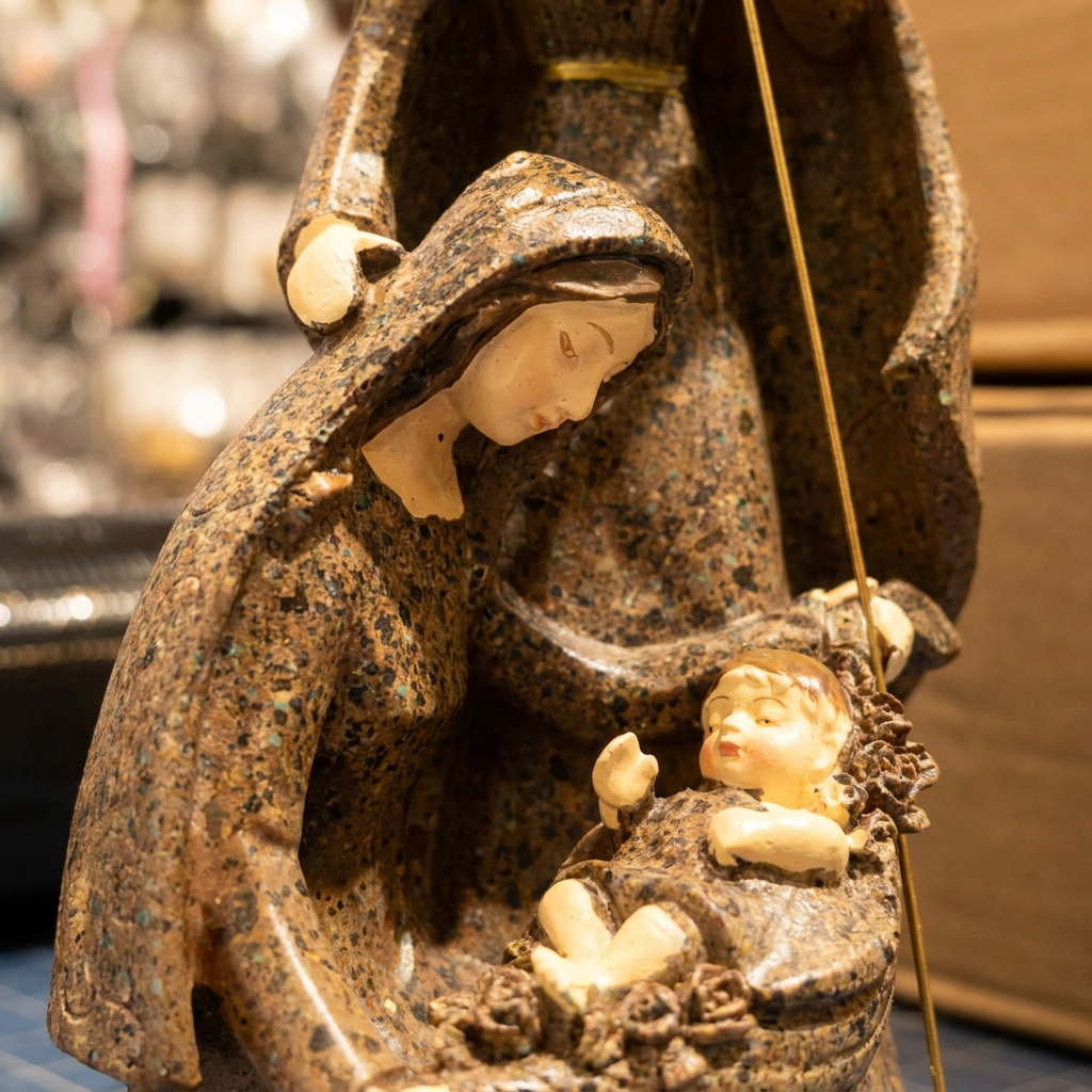 Detalle de la Virgen y el Niño Jesús del pesebre