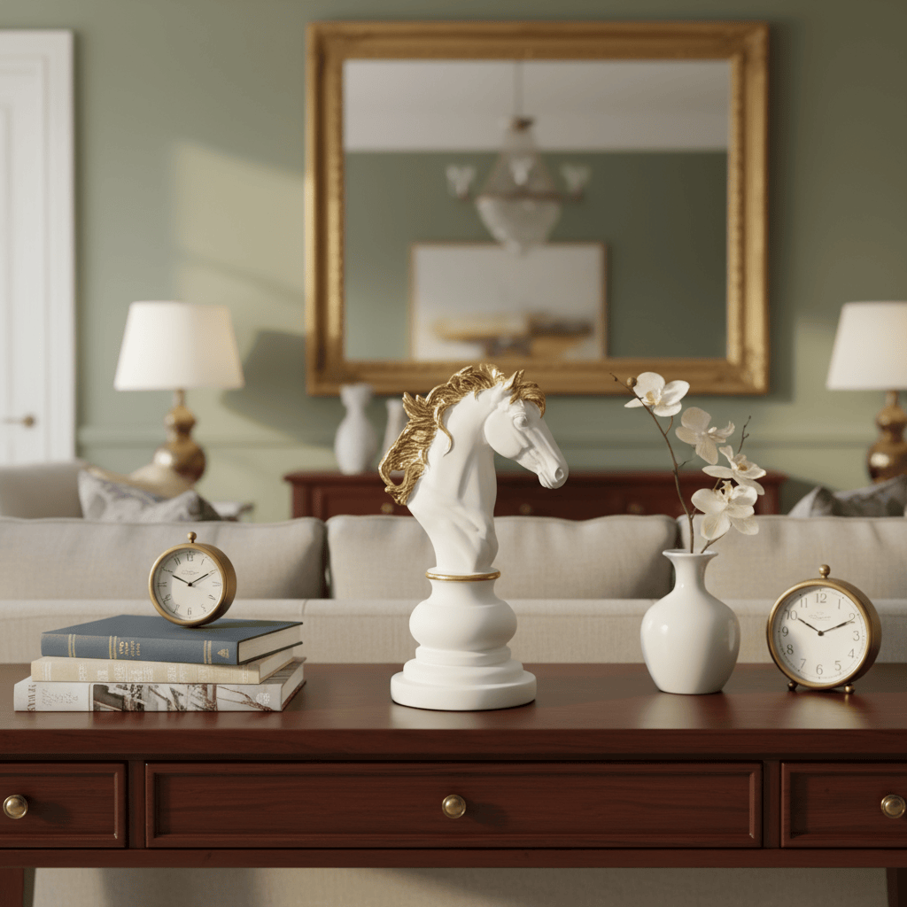 Pieza Decorativa Ajedrez: Caballo Blanco y Dorado CASONA DECO animales