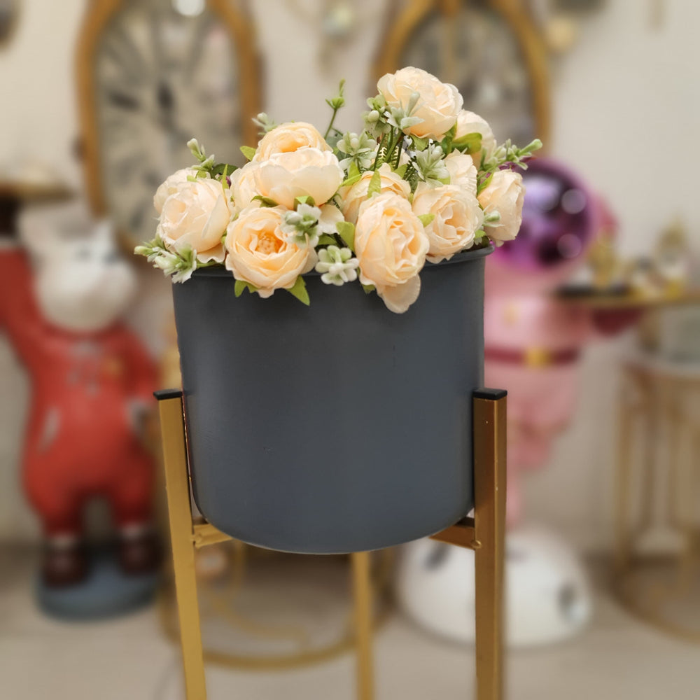 Porta Maceta color Petroleo Pedestal Dorado CASONA DECO plantas