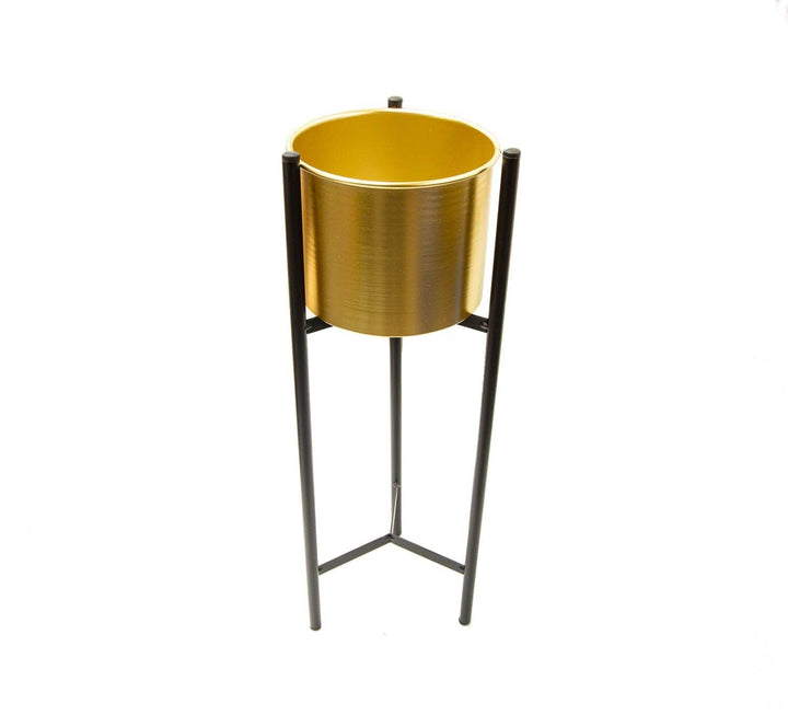 Porta Maceta dorada pedestal negro CASONA DECO decoracion