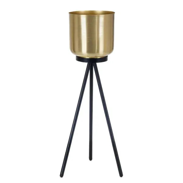 Porta Maceta Dorada Pedestal Negro L CASONA DECO decoracion
