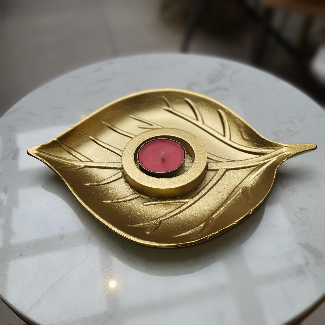 Porta Vela Hoja Dorada CASONA DECO