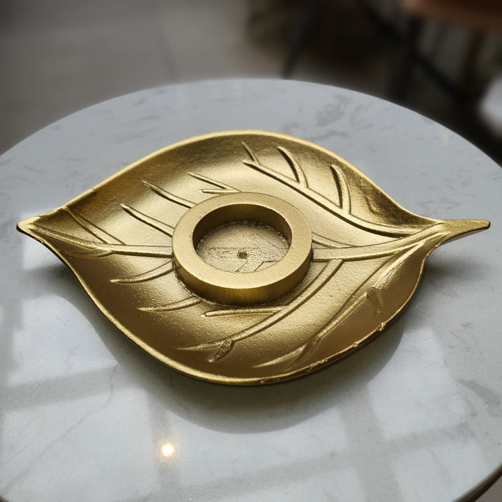 Porta Vela Hoja Dorada CASONA DECO