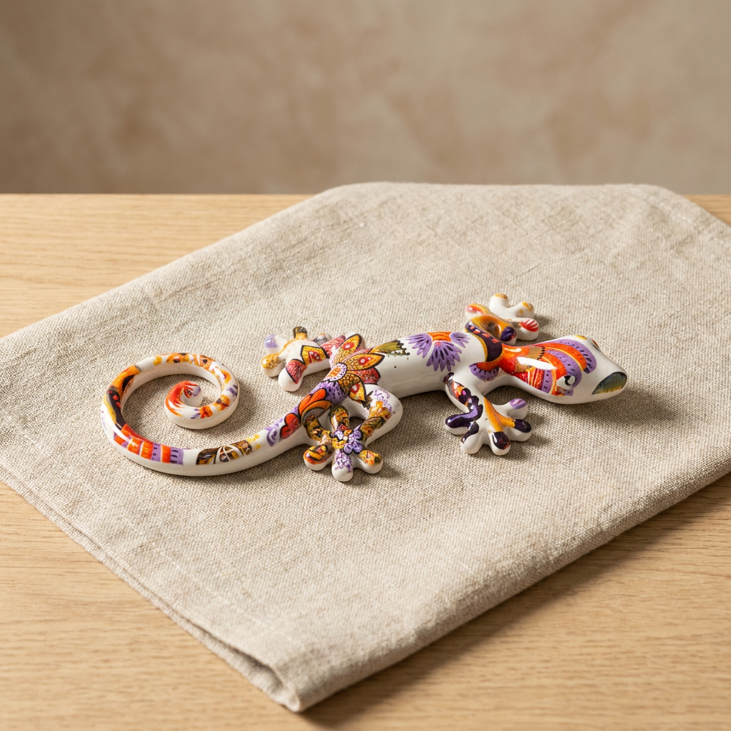 Salamandra decorativa mandala lila y naranja