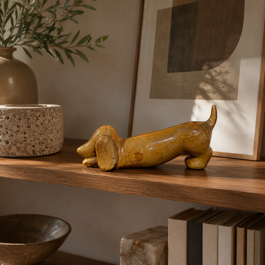 Adorno perro salchicha de cerámica CASONA DECO 
