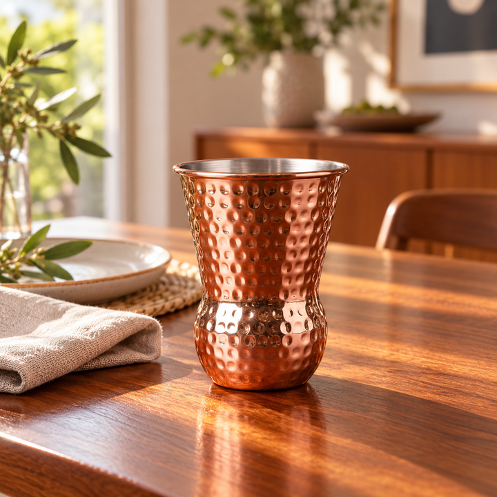 Vaso color Cobre en mesa de comedor