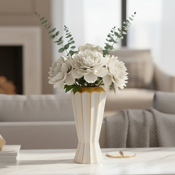 Florero Estilo Dorado y Blanco