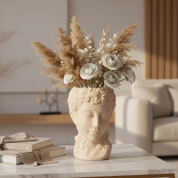 Florero Flores Beige