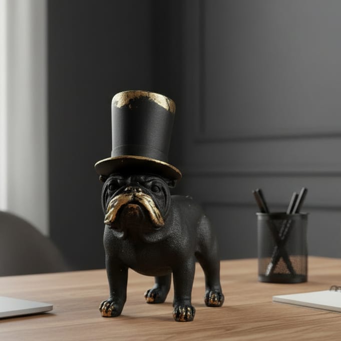 Perro Bulldog inglés Negro con Dorado de pie CASONA DECO animales